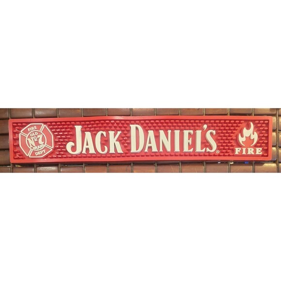 Jack Daniels Tennessee Fire Whiskey Rubber Bar Mat Old No 7 20.5"3.5"x.5" - Picture 2 of 5